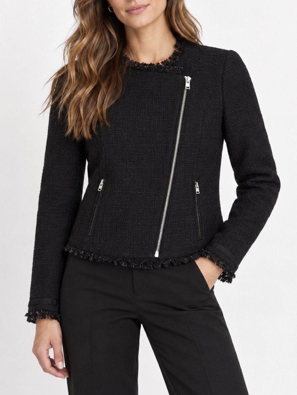 NWT J. Crew Black Tailored Tweed Lady Jacket Moto Asymmetrical Size 0 $138